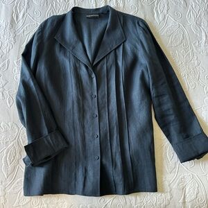 Size 14, Dana Buchman, Linen navy blue blouse